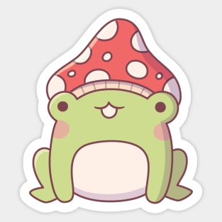 Cute Little Frog With Toadstool Sticker